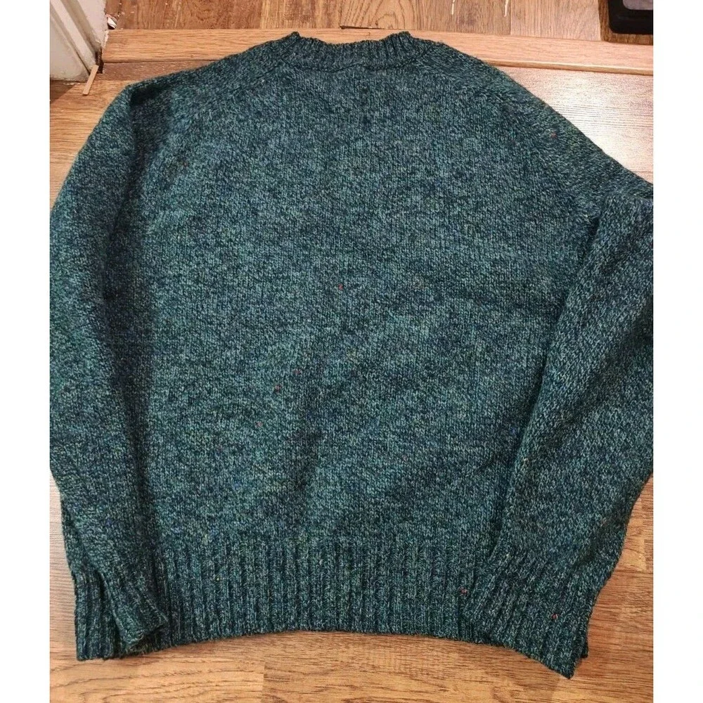 VTG 90s Lands End Speckled Green Shetland Wool Sweater Made In Hong Kong Large